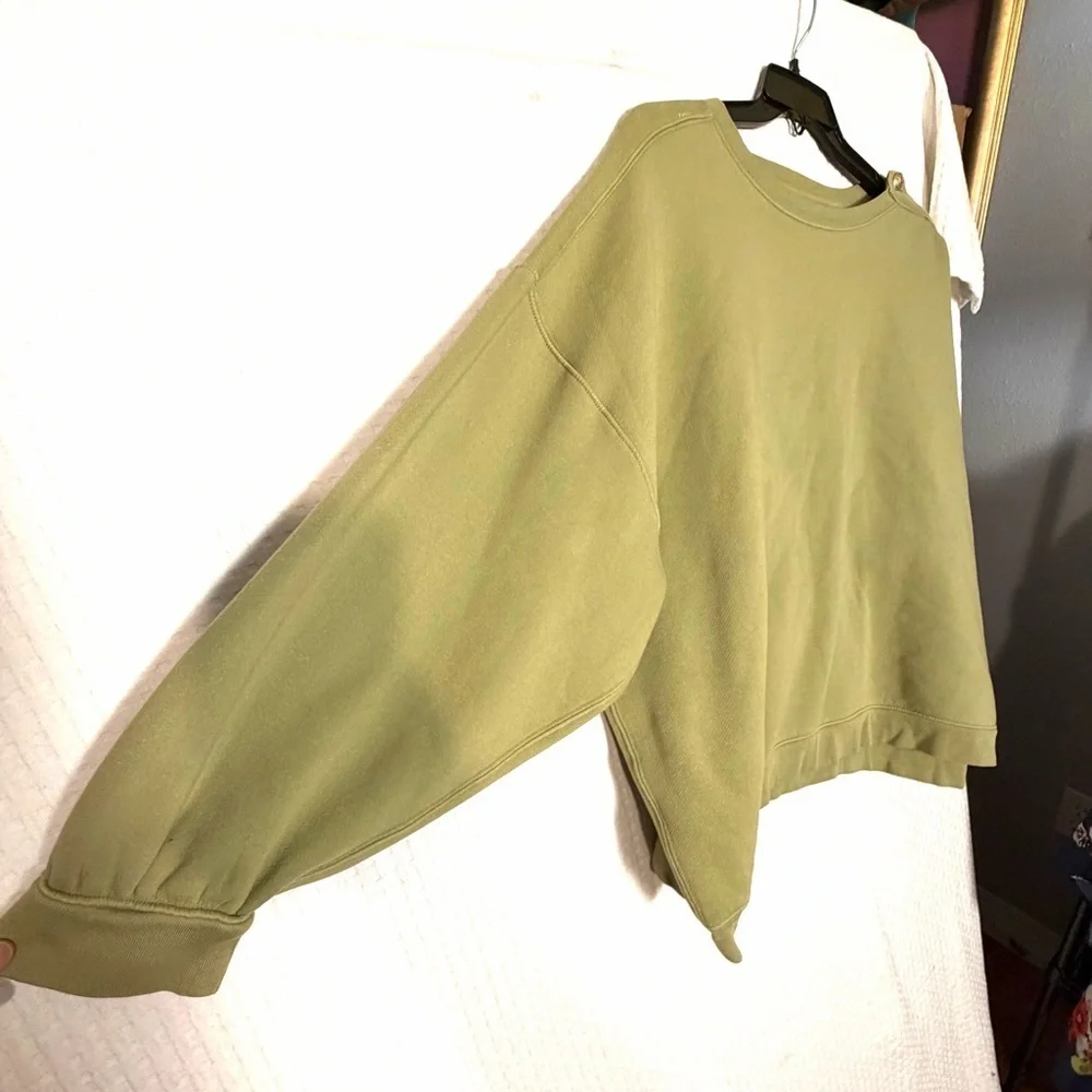J. Crew Sweatshirt Womens 3X Green Heritage Cropped Boxy Gold Buttons Preppy